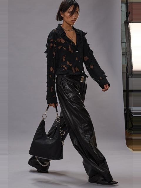 PLEATED WIDE LEG LEATHER PANT