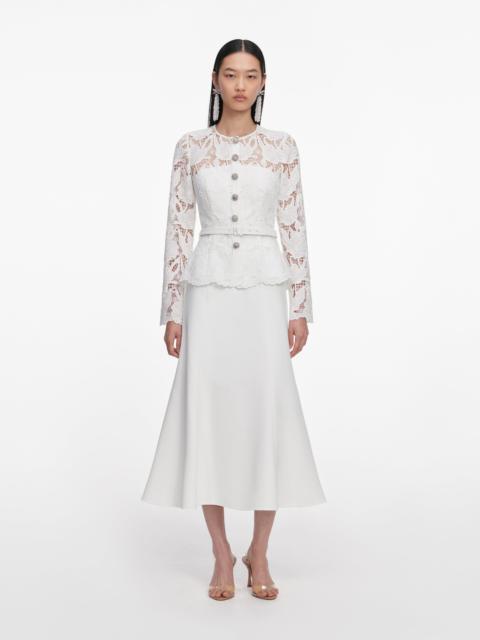 White Lace Crepe Midi Dress