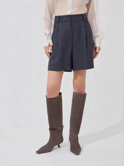 Virgin wool flannel baggy shorts with monili