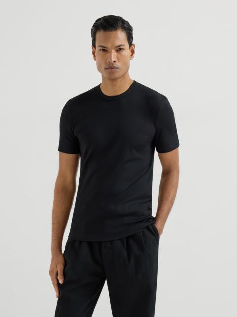 Stretch cotton and modal ribbed jersey crew neck T-shirt