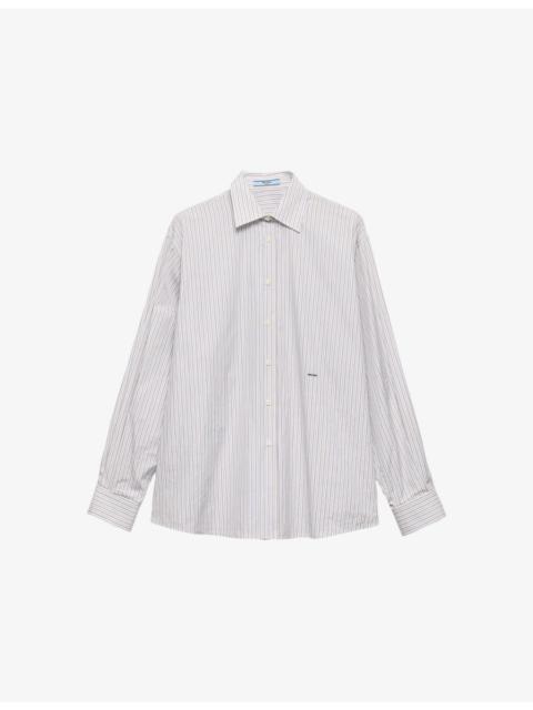 Embroidered Logo Striped Cotton-Poplin Shirt