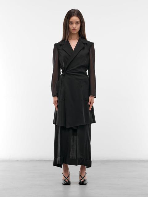 Black Sheer Paneled Wrap Coat