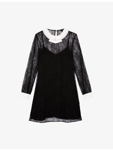 Lace Contrast-Collar Woven Mini Dress