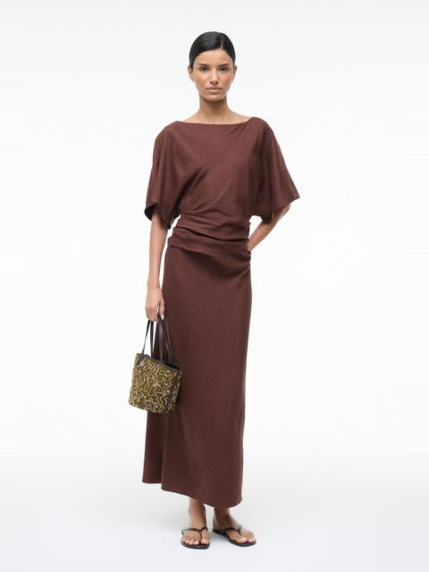 STAUD AMELIE LINEN DRESS DARK OAK