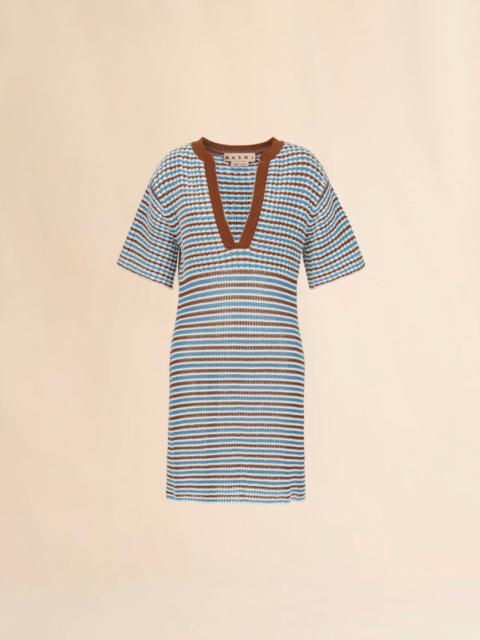 BROWN AND BLUE STRIPED COTTON CROCHET DRESS