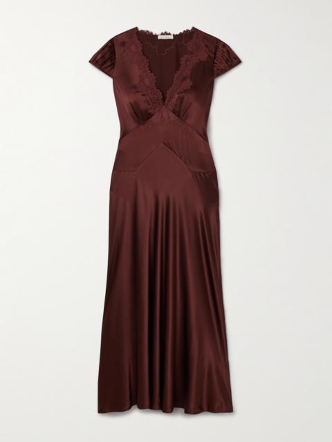 Coraline Corded Lace-trimmed Silk-satin Maxi Dress