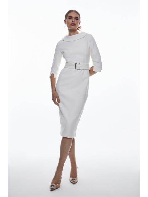 Tailored Structured Crepe Roll Neck Pencil Midi Dress