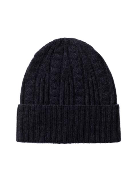 Cable & Rib Navy Cashmere Beanie