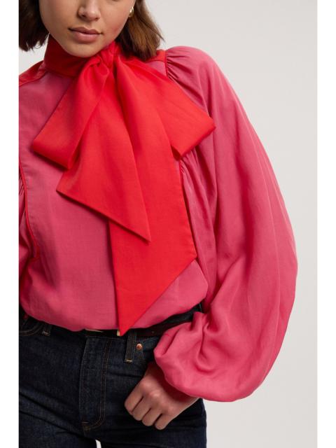 Colour Block Fluid Tencel Woven Tie Neck Blouse