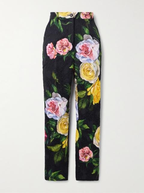 Peonie And Roses Floral-print Cotton-blend Brocade Straight-leg Pants