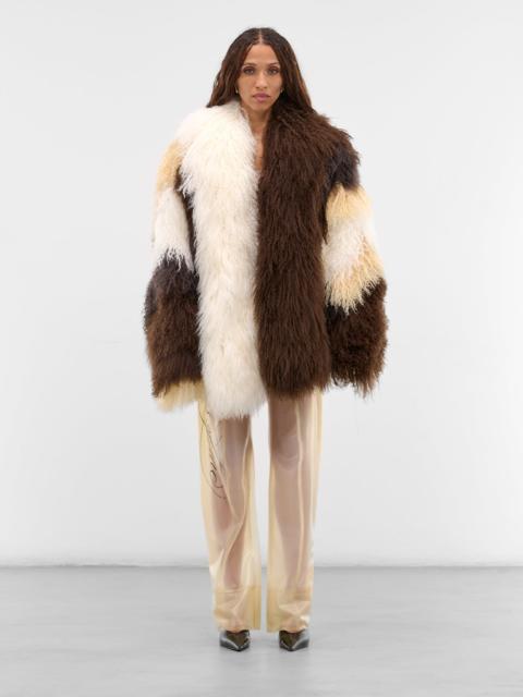 Brown Oversized Patchwork Shearling Jacket