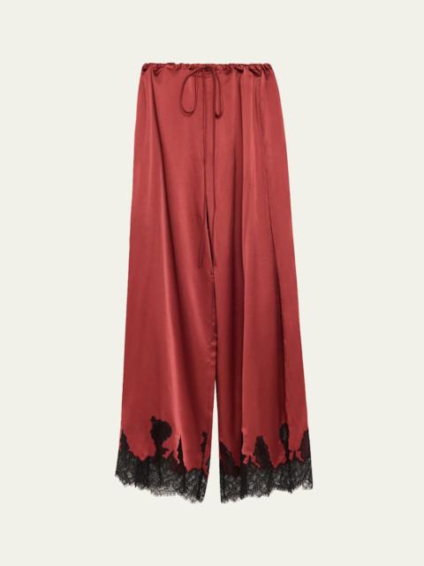 Giselle Lace-Trim Silk Pajama Pants