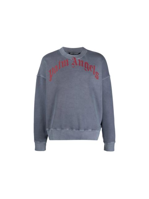 Palm Angels Vintage Wash Curved Logo Crewneck Navy