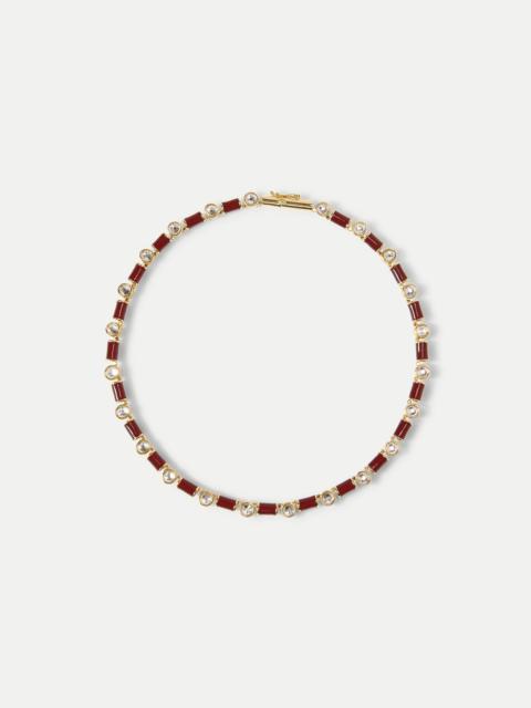 BURGUNDY ENAMEL AND CRYSTAL BARREL NECKLACE