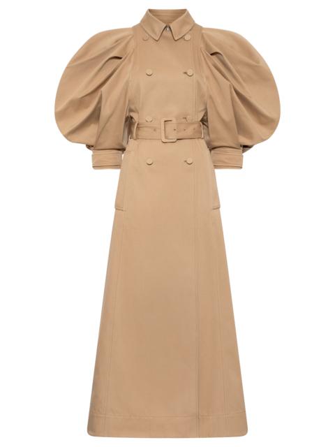 Aeon Puff Sleeve Trench Coat in Camel Sea Island Cotton Twill