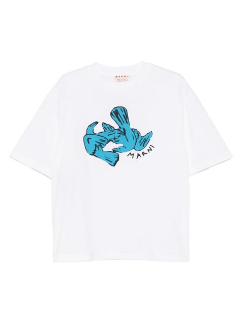 bird-print  T-shirt