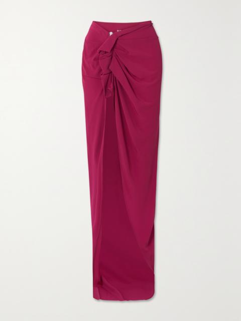 Gathered Asymmetric Crepe Maxi Skirt