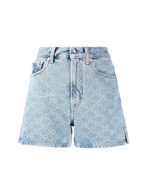 OFF-WHITE Womens Bleached Denim Arrow Print Shorts Light Blue