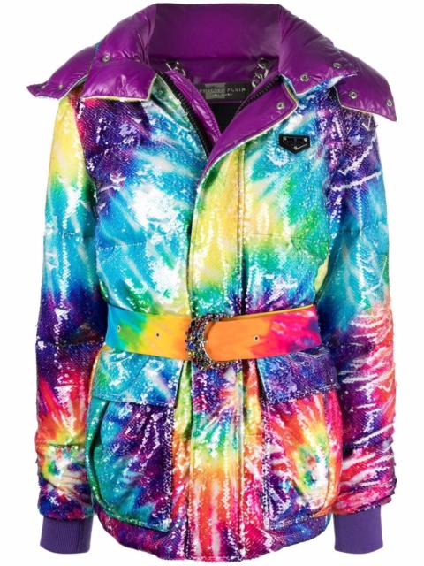 tie-dye print padded coat