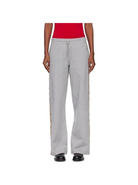 Gray Check Trim Cotton Track Pants