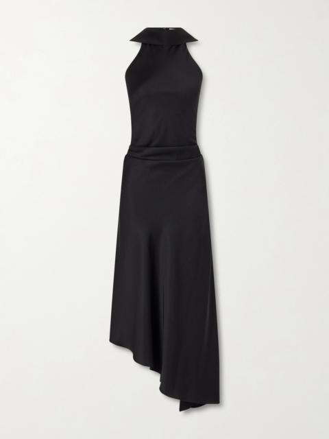 Monica Asymmetric Tie-detailed Satin Halterneck Midi Dress