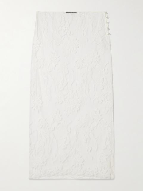 Dominique Faux Pearl-embellished Cotton-blend Lace Midi Skirt