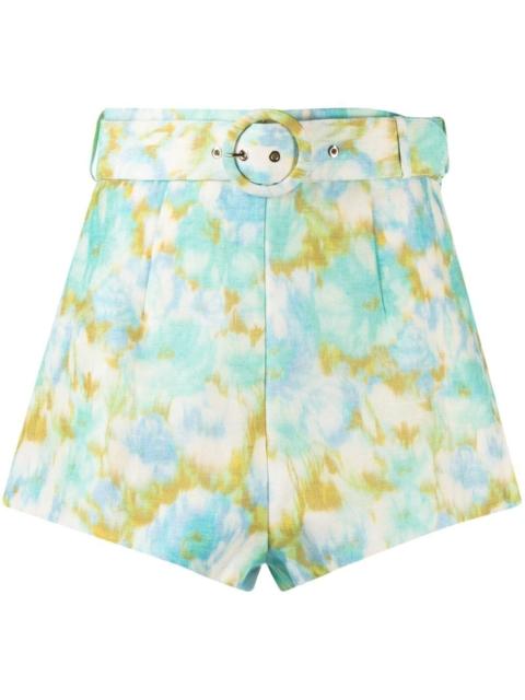 printed belted shorts