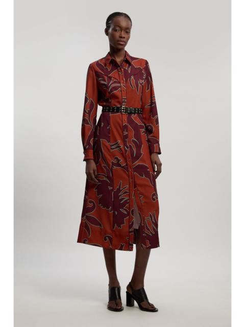 Western Printed Twill Woven Midi Shirt Dress