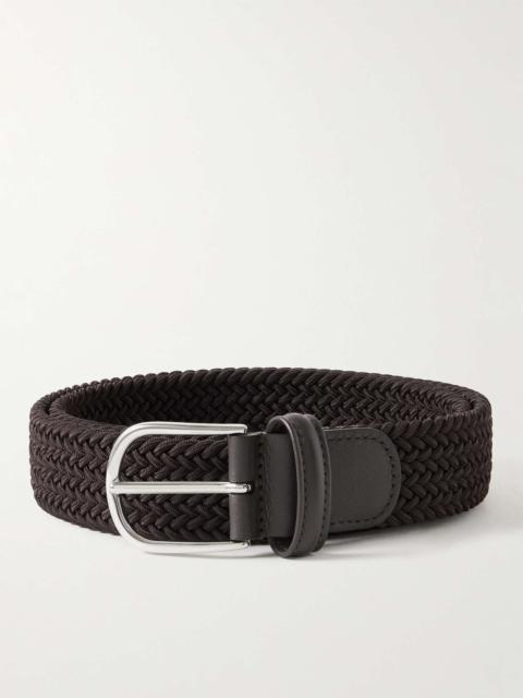 3.5cm Leather-Trimmed Woven Elastic Belt
