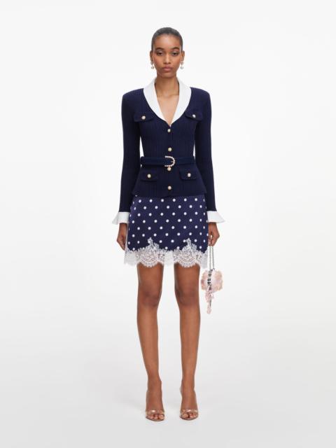 Navy Ribbed Knit Cardigan
