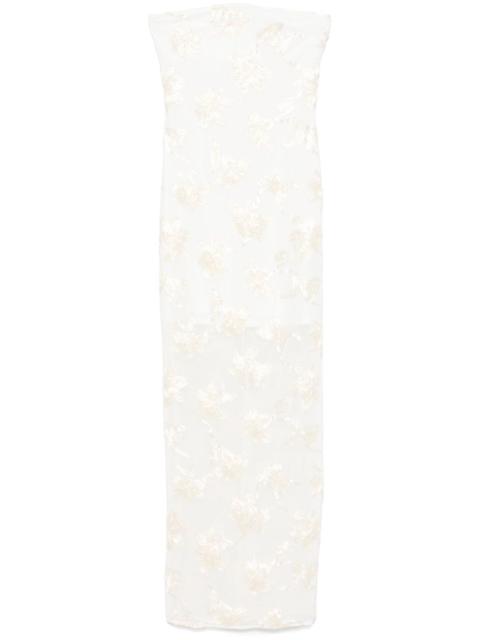 floral-appliqué tulle maxi dress