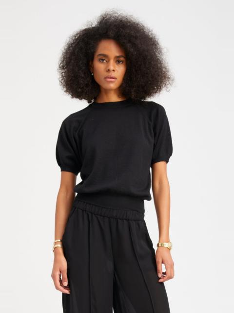 BLACK CASHMERE SHORT SLEEVE RAGLAN SWEATER