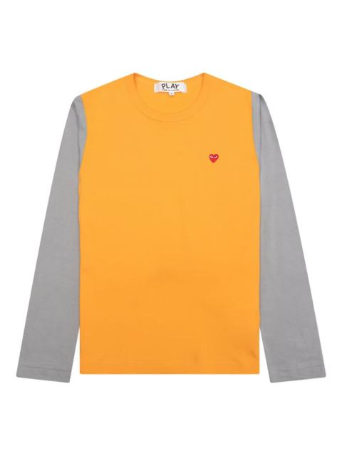 heart-embroidered two-tone long-sleeve T-shirt