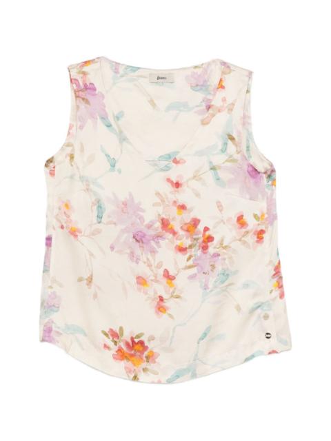floral-pattern V-neck top