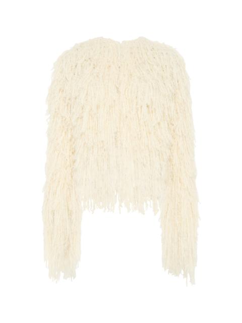 Amina Fringe Knit Jacket in Off White Silk Cashmere