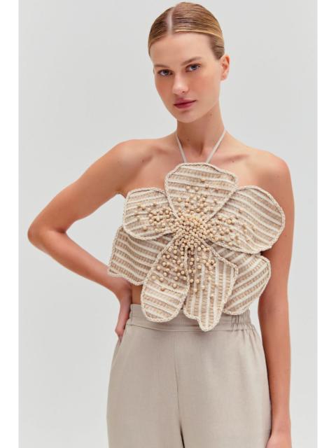 CANDY LINEN HAND BEADED FLOWER TOP