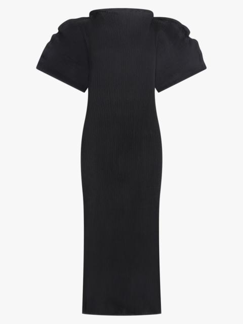 ZIGZAG RIPPLE SLEEVE MIDI DRESS | BLACK