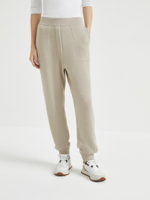 Sparkling cashmere English rib knit trousers