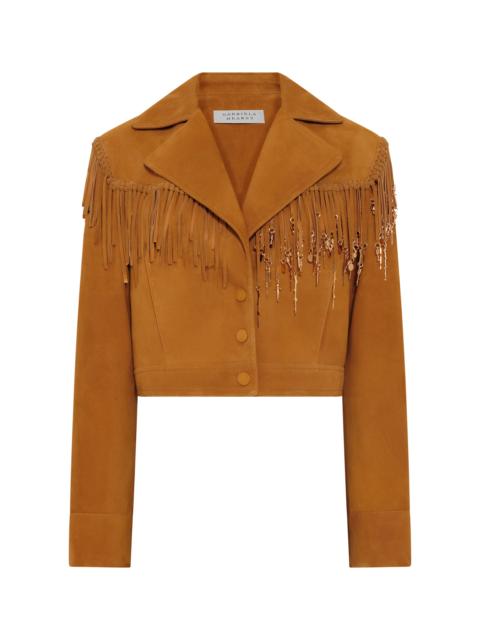 Azra Fringe Jacket in Cashew Suede with Charms