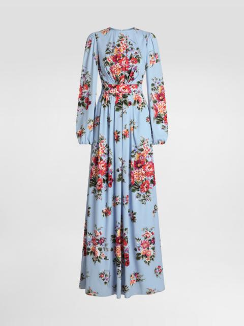 Flower bouquet-print charmeuse dress