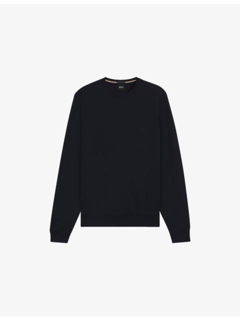 Embroidered-Logo Crewneck Knitted Wool Jumper