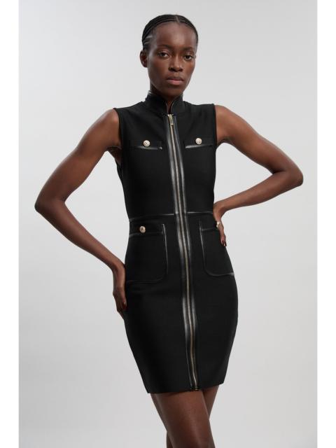 Sleeveless Pu Tipped Military Bandage Mini Dress