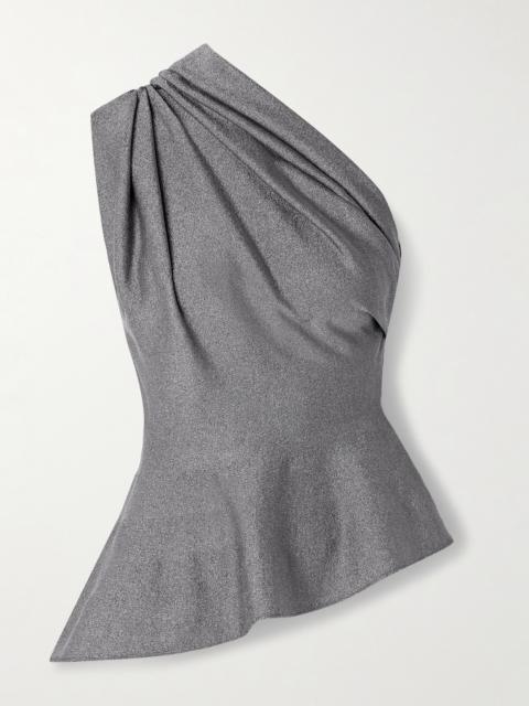 Aimee Asymmetric One-shoulder Draped Lurex Peplum Top