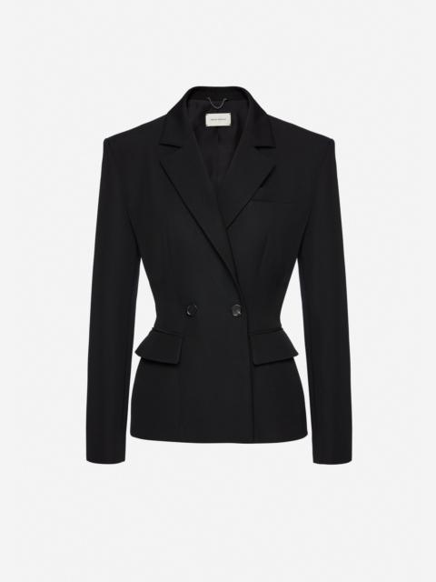 Tailored wool double breasted blazer in black