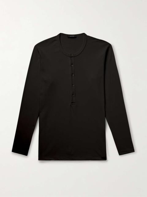 Stretch-Cotton Jersey Henley Pyjama T-Shirt