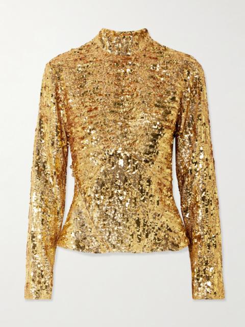 Sequined Crepe De Chine Turtleneck Top