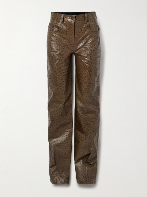 Vante Ostrich-effect Leather Straight-leg Pants