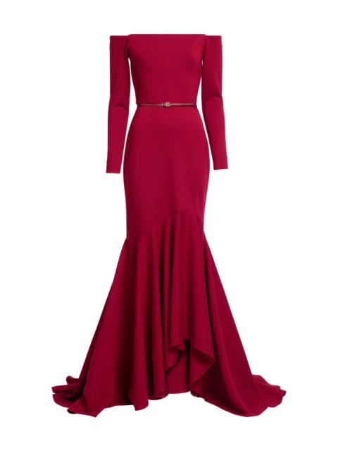 Fluted Jersey Off-The-Shoulder Maxi Dress red