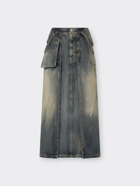 Acid-washed denim midi skirt