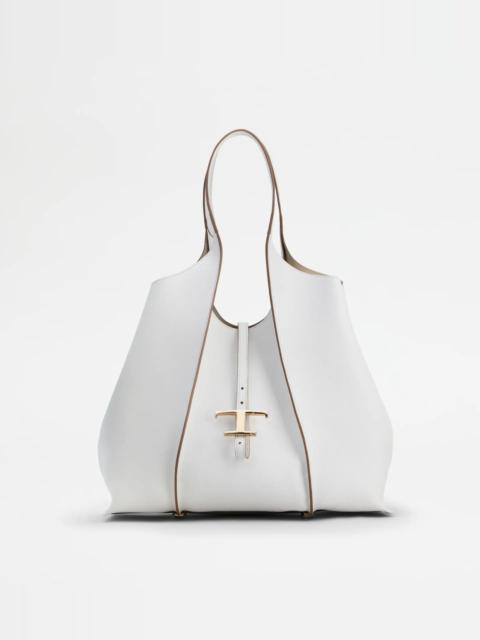 T TIMELESS SHOPPING BAG IN LEATHER MEDIUM - WHITE